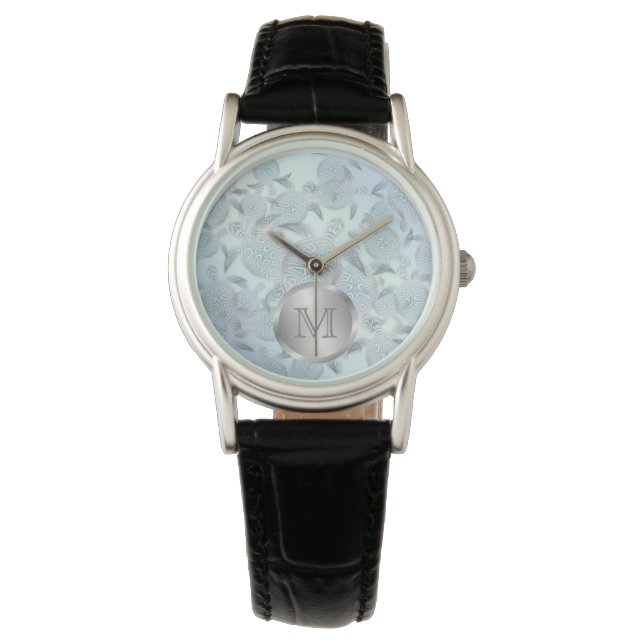 Silver Sea Turtles Pattern Monogram Coastal Watch (Front)