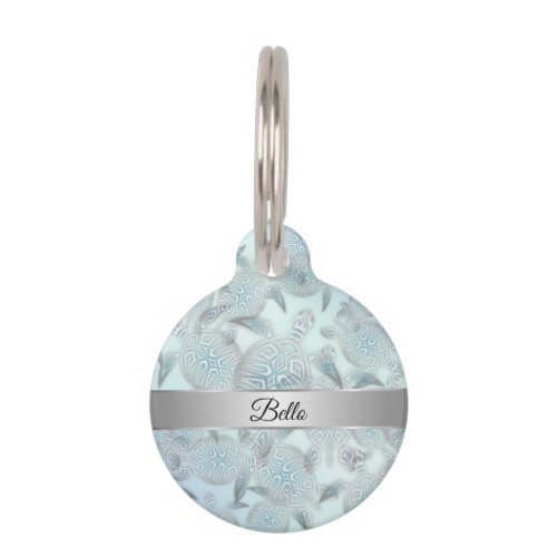 Silver Sea Turtles Pattern Personalize Pet ID Tag