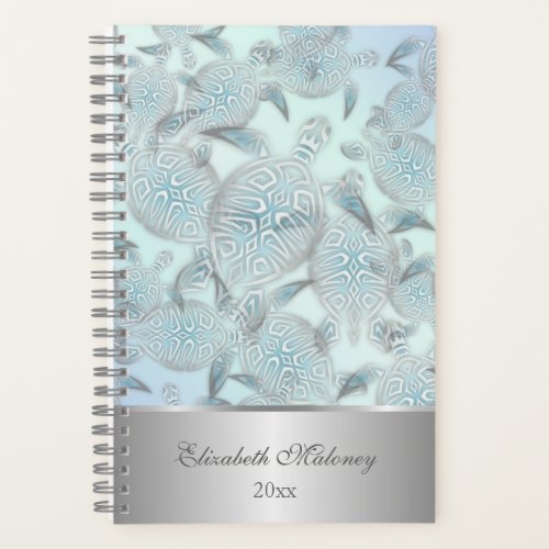 Silver Sea Turtles Pattern Your Name Year  Notebook