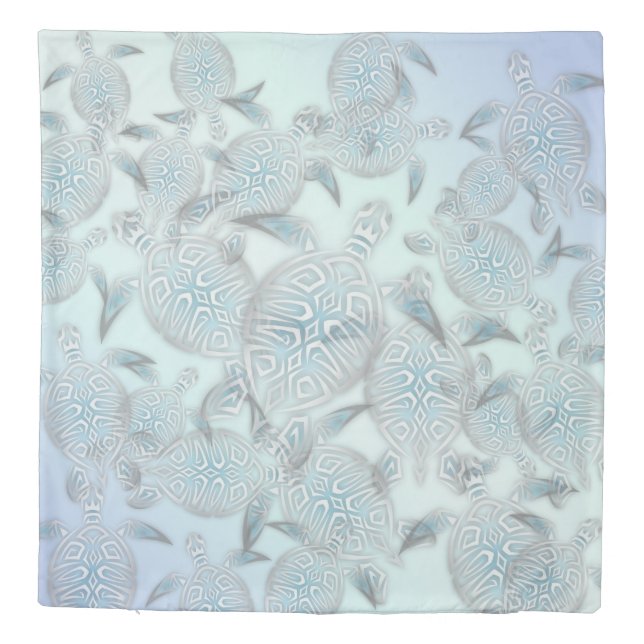 Silver Sea Turtles Purple Pattern Duvet Cover (Back)