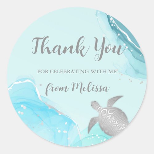 Silver Sea Turtles Thank You Classic Round Sticker