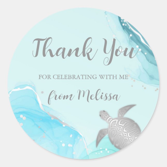 Silver Sea Turtles Thank You Classic Round Sticker (Front)