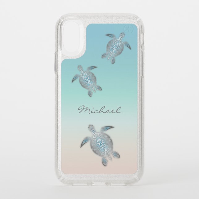 Silver Sea Turtles Tropical Monogram Speck iPhone XR Case (Front)