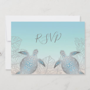 Silver Sea Turtles Turquoise Beach Wedding Invitation