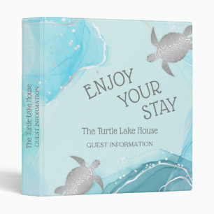 Silver Sea Turtles Turquoise Coastal Custom 3 Ring 3 Ring Binder