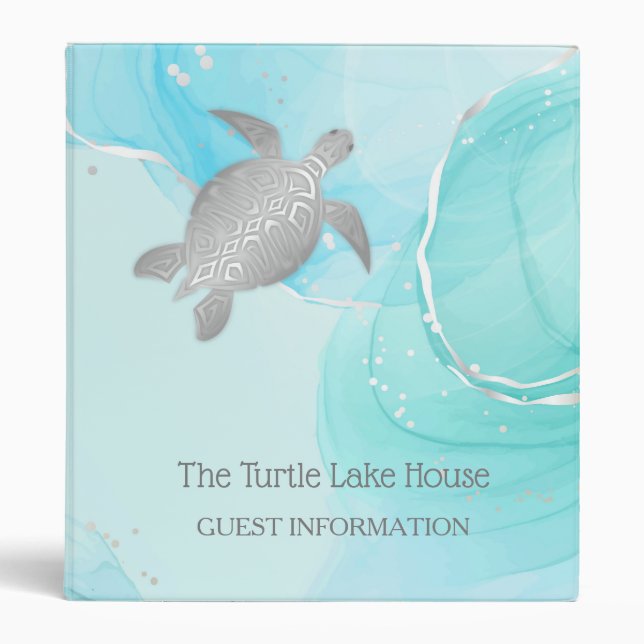Silver Sea Turtles Turquoise Coastal Custom 3 Ring 3 Ring Binder (Front)
