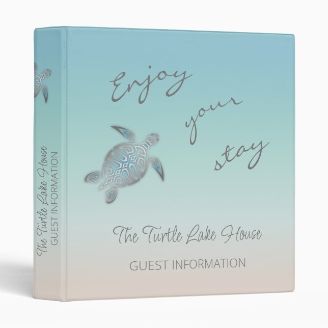 Silver Sea Turtles Turquoise Coastal Custom 3 Ring 3 Ring Binder (Front/Spine)