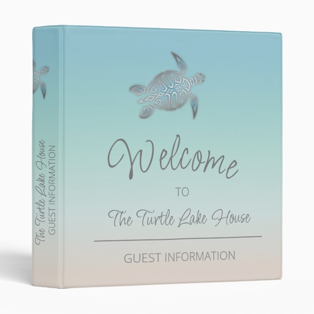Silver Sea Turtles Turquoise Coastal Custom 3 Ring Binder (Front/Spine)