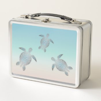 Silver Sea Turtles Turquoise Coastal Metal Lunch Box by NinaBaydur at Zazzle