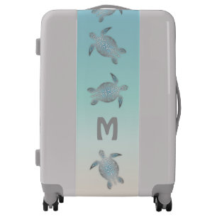 Silver Sea Turtles Turquoise Coastal Monogram Luggage