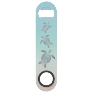 Silver Sea Turtles Turquoise Maritime Nautical Bar Key