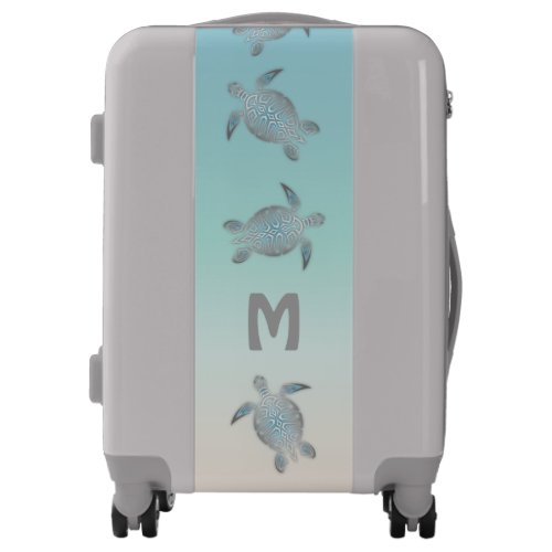 Silver Sea Turtles Turquoise Monogram Coastal Luggage