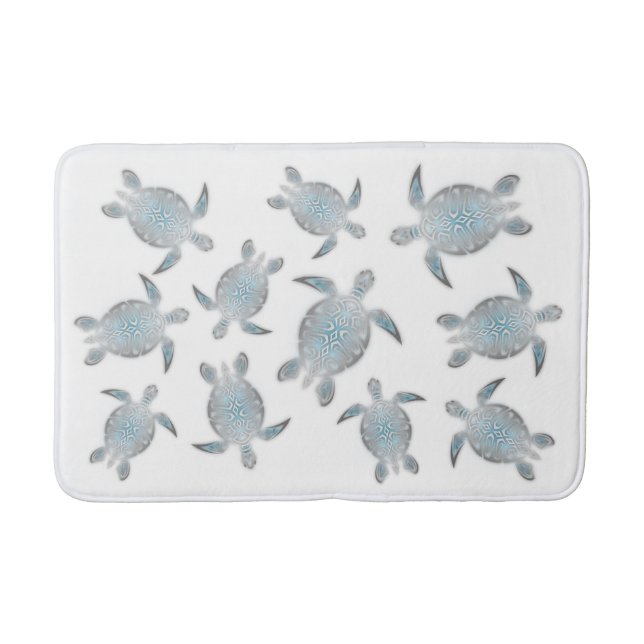 Silver Sea Turtles White Bathroom Mat (Front)