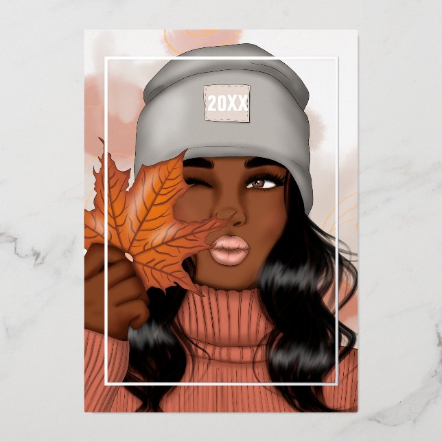 Silver Seasonal Autumn - Fall Christmas Foil Holid Holiday Card (Front)