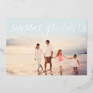 Silver Season's Greetings Photo Card   Ice Blue