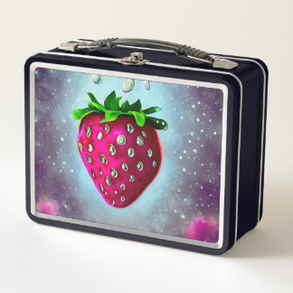 Silver Seed Strawberry Metal Lunch Box