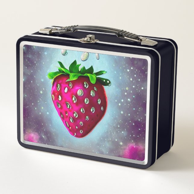 Silver Seed Strawberry Metal Lunch Box (Front)