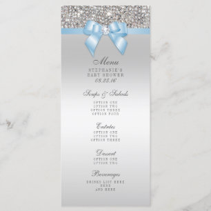 Silver Sequin Baby Blue Bow Baby Shower Menu