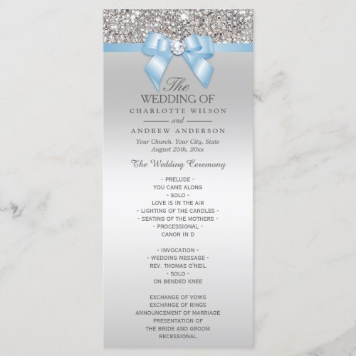 Silver Sequin Baby Blue Bow Wedding Program