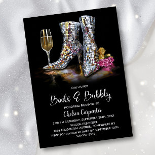Silver Sequin Boots and Bubbly Bridal Shower Invitation