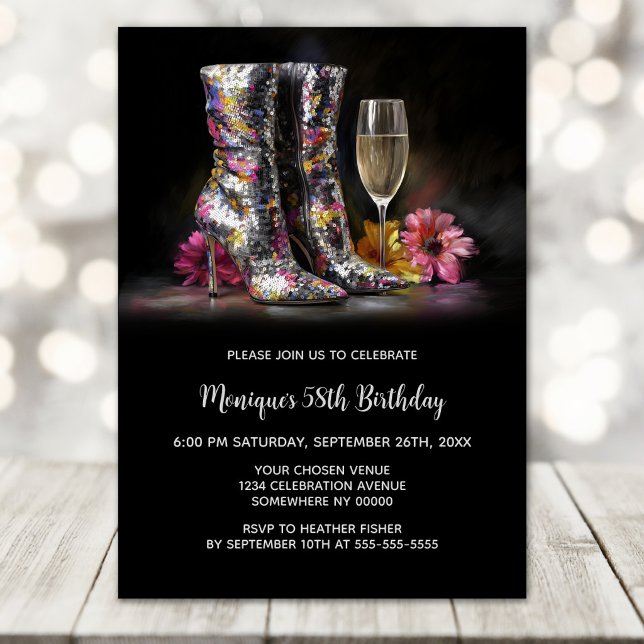 Silver Sequin Boots Any Age Birthday Party Invitation (Creator Uploaded)