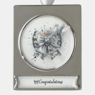 Silver Sequin Bow Radiant Congratulations Plated Banner Ornament