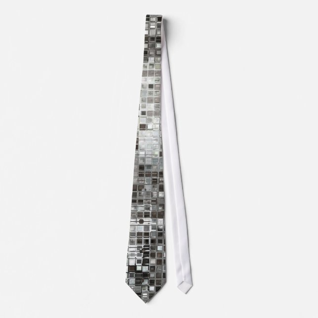 Silver Sequin Dazzle Glitz Glam Disco Mens Tie (Front)