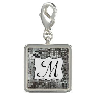 Silver Sequin Dazzle Glitz Glam Monogram Charm