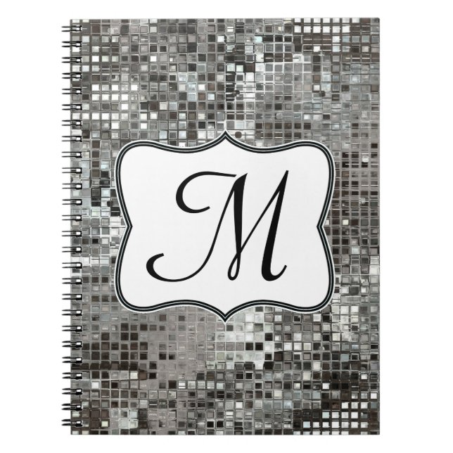 Silver Sequin Dazzle Monogram Initial Note Book (Front)