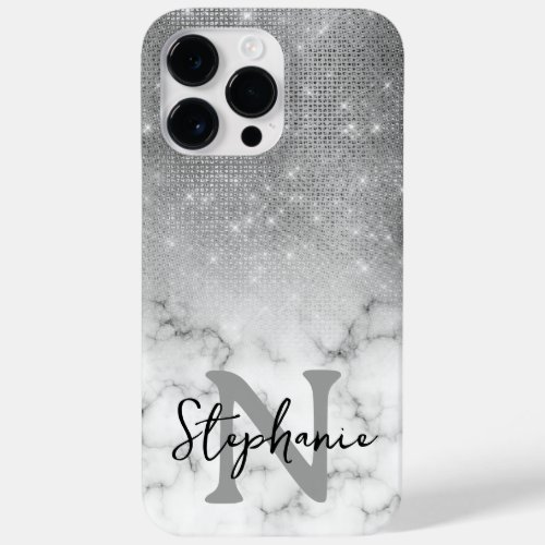 Silver Sequin Diamonds Marble Ombre Monogram Case_Mate iPhone 14 Pro Max Case