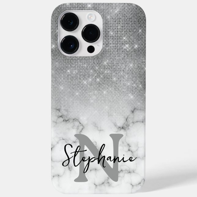 Silver Sequin Diamonds Marble Ombre Monogram Case-Mate iPhone Case (Back)