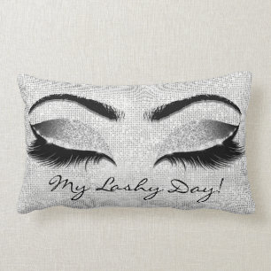 Silver Sequin Glitter Black Browns Makeup Lashes Lumbar Pillow
