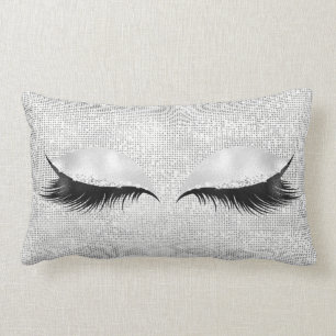 Silver Sequin Glitter Black Glam Makeup Lashes1 Lumbar Pillow