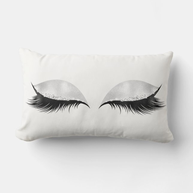 Silver Sequin Glitter Black Gray Makeup Lashes Lumbar Pillow (Front)