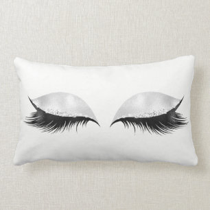 Silver Sequin Glitter Black Gray Makeup Lashes Lumbar Pillow