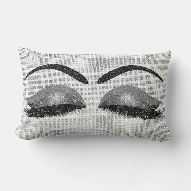 Silver Sequin Glitter Black Gray Makeup Lashes Lumbar Pillow (Front)