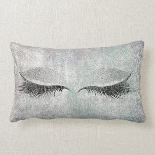 Silver Sequin Glitter Black Painting Makeup Lashes Lumbar Pillow