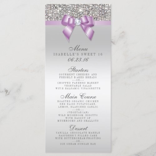 Silver Sequin Lilac Bow Sweet 16 Menu