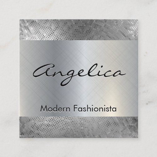 Silver Sequin Pattern  Silver Metallic Background Square Business Card