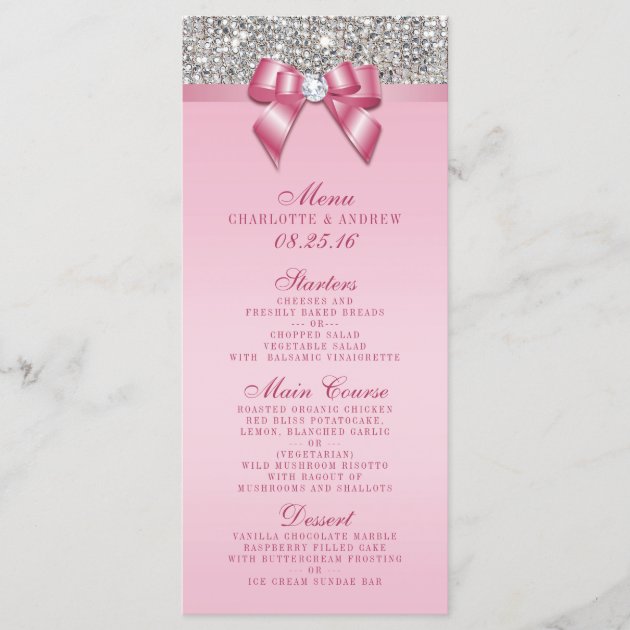 Silver Sequin Pink Bow Wedding Collection Menu