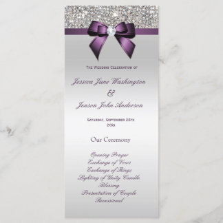 Silver Sequin Purple Bow Wedding Program