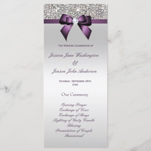 Silver Sequin Purple Bow Wedding Program