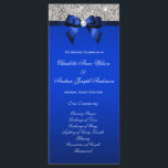 Silver Sequin Royal Blue Bow Wedding Program<br><div class="desc">Elegant custom royal blue and silver wedding program with a beautiful glittery silver printed image sequins jewels, gems pattern, cute, sophisticated shiny blue printed bow and ribbon and pretty digital diamond bling jewel with gray text on a royal blue gradient background. If you need any assistance customizing your product please...</div>
