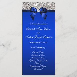 Silver Sequin Royal Blue Bow Wedding Program