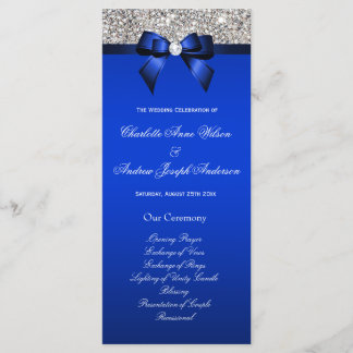 Silver Sequin Royal Blue Bow Wedding Program