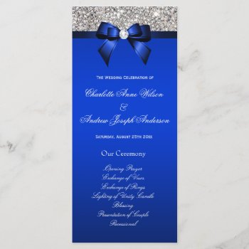 Silver Sequin Royal Blue Bow Wedding Program by AJ_Graphics at Zazzle