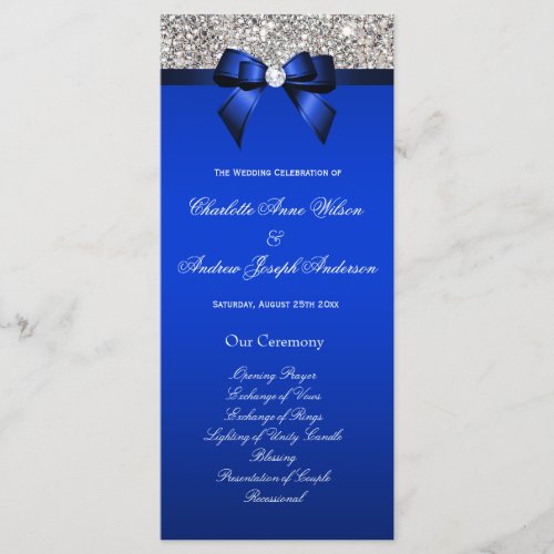 Silver Sequin Royal Blue Bow Wedding Program