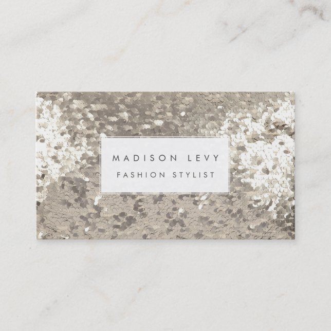 Silver Sequin Sequins Fashion Stylist Business Card (Front)