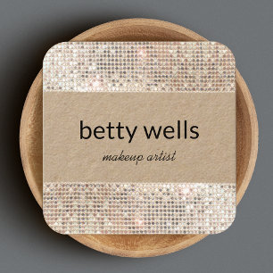 Silver Sequin Striped Makeup Artist Kraft Square Business Card