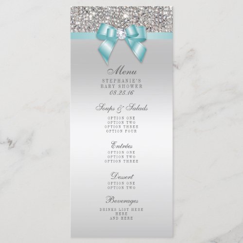 Silver Sequin Teal Bow Baby Shower Menu